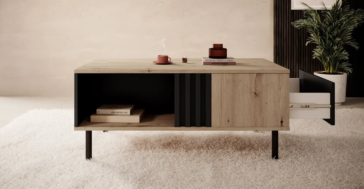 Marcos - Salontafel met lade - Eiken/antraciet - Afbeelding 4