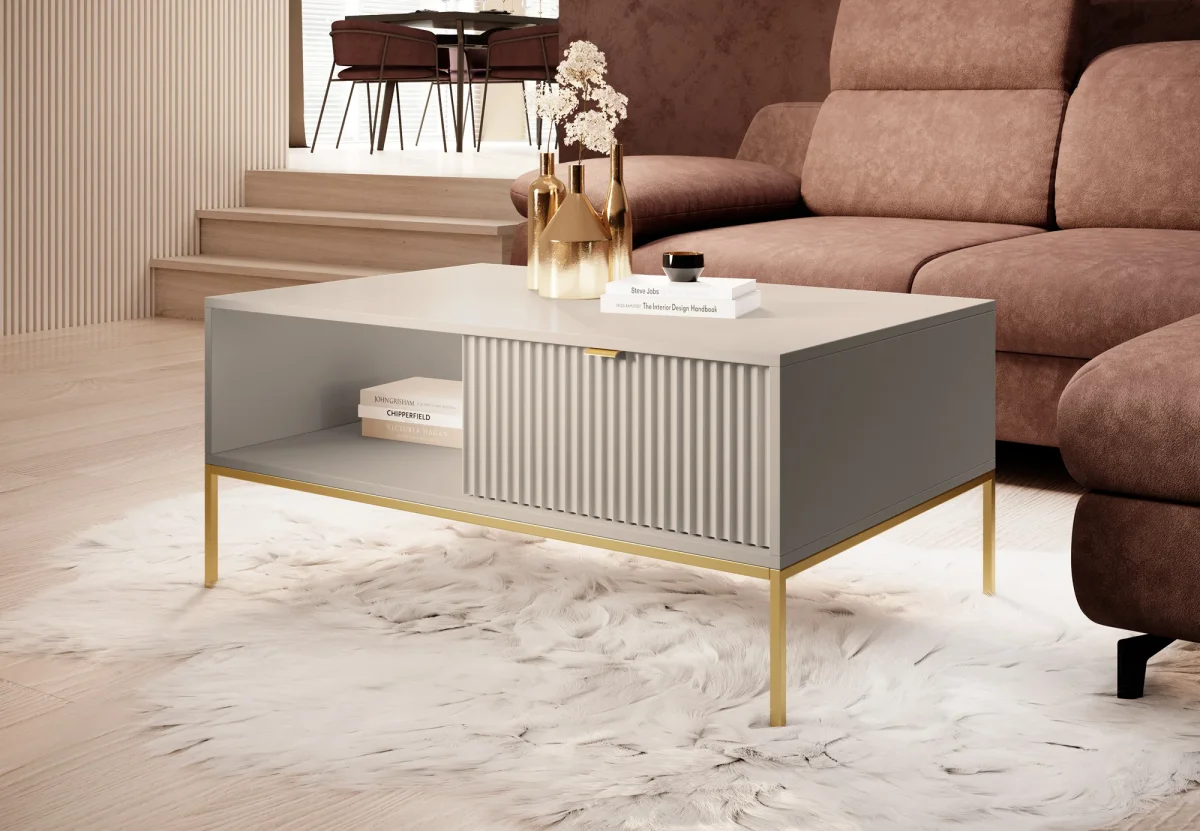 Navil 2 - Salontafel met 2 lades - Beige - 104x68x46 cm