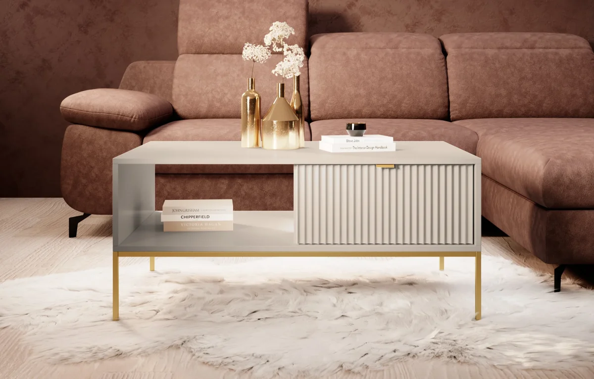 Navil 2 - Salontafel met 2 lades - Beige - 104x68x46 cm - Afbeelding 3