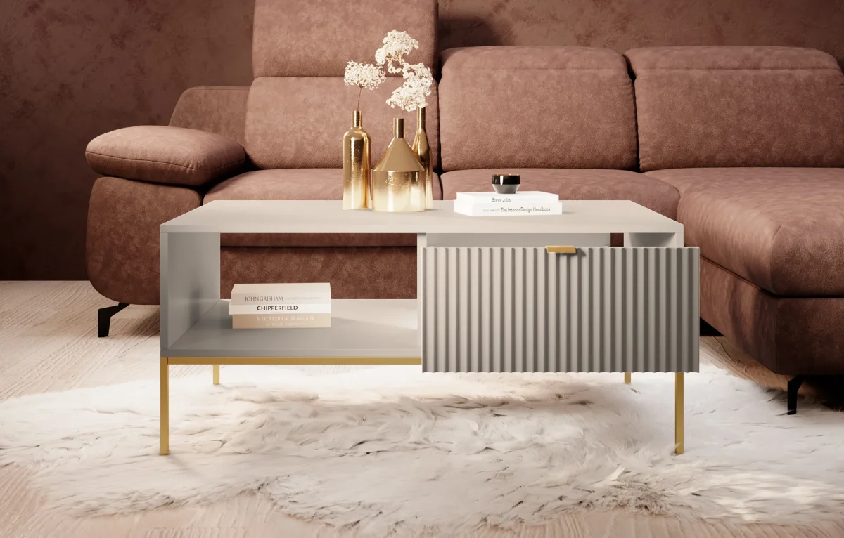 Navil 2 - Salontafel met 2 lades - Beige - 104x68x46 cm - Afbeelding 4